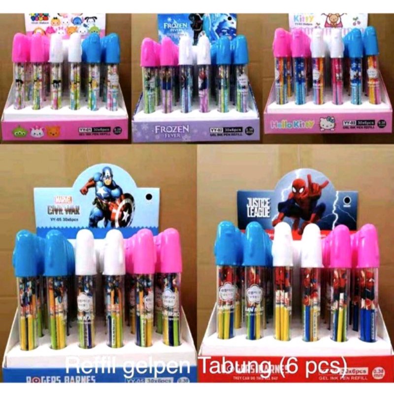 Set Refill Isi Pulpen Gel Karakter Free Tabung Isi 6 pcs Bagus Murah