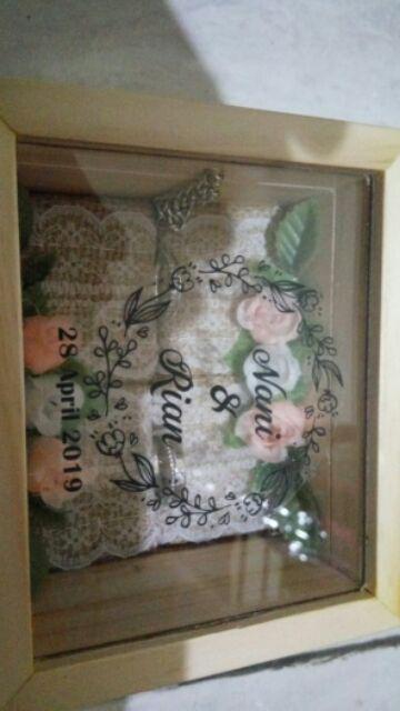 Kotak Cincin Kawin Kayu Akrilik (bantalan Burlap) / Wooden Acrylic Wedding Ring Box