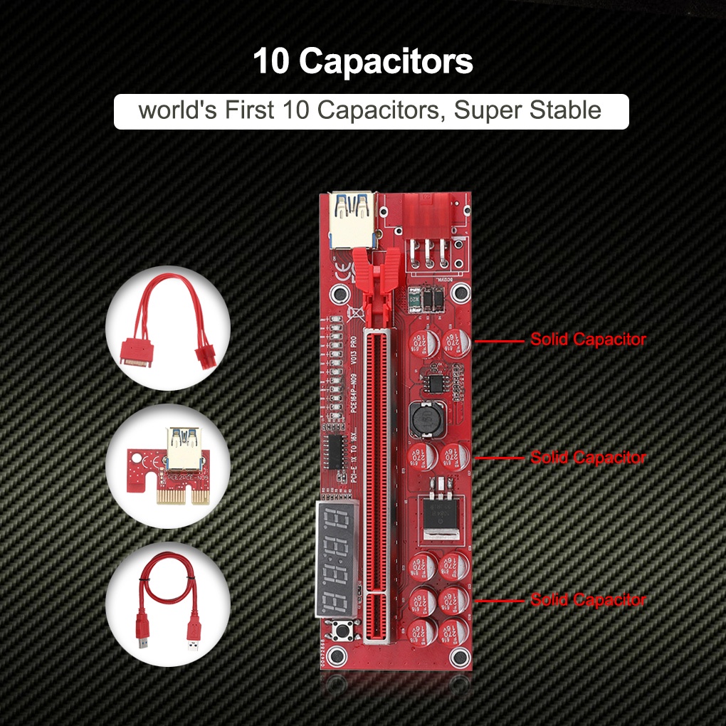 Pci-e Riser Ver011s plus Kartu Grafis GPU Adapter Riser Dengan 13 Lampu Led Warna Merah