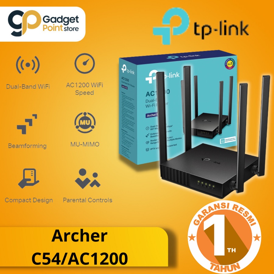TP Link Archer C54 AC1200 Dual Band Wi-Fi 3 in 1 Router Support 4K Streaming - Garansi Resmi  Tahun