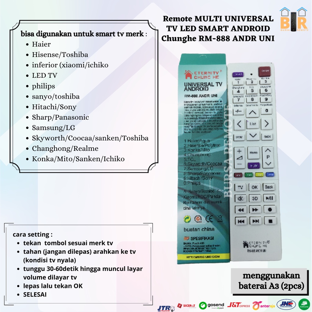 Remot / Remote MULTI UNIVERSAL TV LED SMART ANDROID Chunghe RM- 888 ANDR UNI (philips, skyworth coocaa, haier aqua)