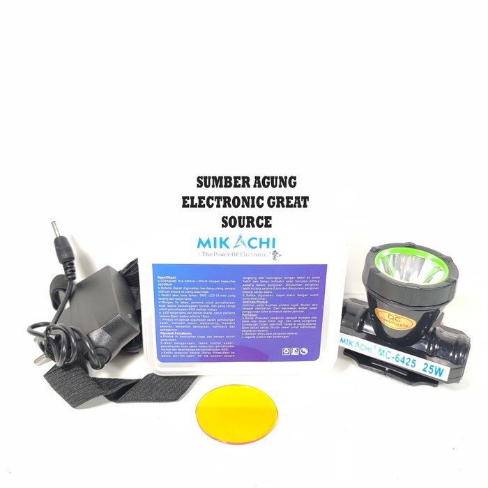 Senter Kepala Mikachi 25W MC6425 6425 LED Terang Hingga 16Jam Putih Ku