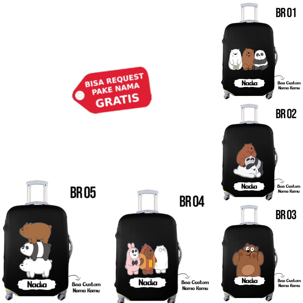 Luggage Cover Elastic Travel We Bare Bears Size S M L Cabin Hitam Sarung Pelindung Koper Kabin Trave