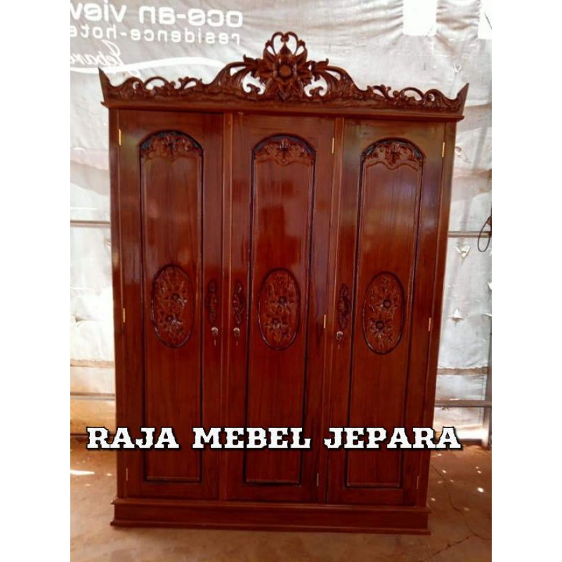 lemari pakaian mawar custom jati jepara asli, lemari pakaian ukir jati, mebel jepara