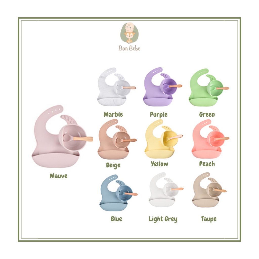 BON BEBE-Baby Kids Silicon Feeding Set| Peralatan Set Makan Bayi Balita Silikon|Alat Makan Bayi Set