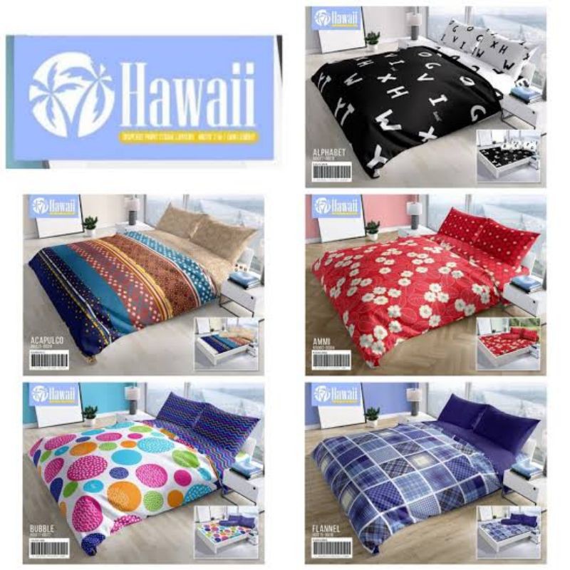 Sprei Hawai Hawaii King Ukuran 180x200 cm Katun Kualitas Premium