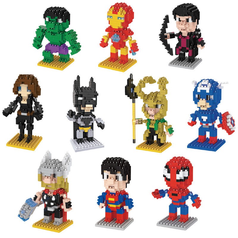 Original Box Superhero Building Blocks Spider Man Thor Superman Mainan Patung Rakitan Mini Untuk Hadiah Anak