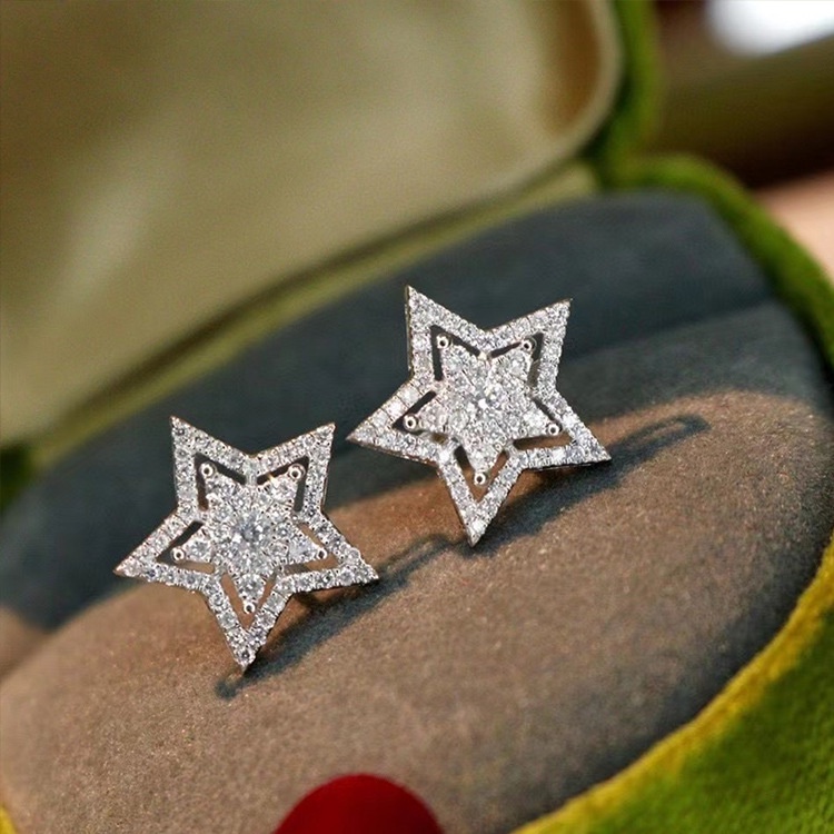 Anting Bahan Silver 925 Bentuk Pentagram Aksen Zircon Untuk Aksesoris