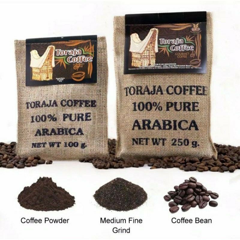 

Kopi Toraja Special Kemasan Karung 100 gram coffee Produk Bali cap kupu-kupu bola dunia