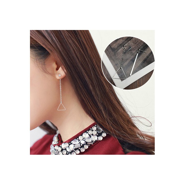 LRC Anting Tusuk Fashion Silver Color Triangle Shape Decorated E60596