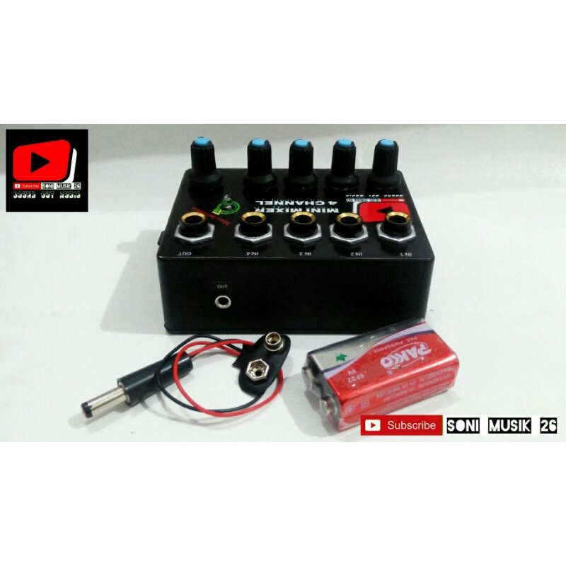 Mini Mixer 4 Channel 2 Output (Bisa Untuk Ke Soundcard V8) 9v