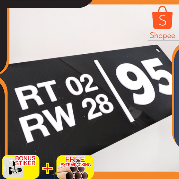 

nomor rumah acrylic 30 x 17 cm cakep keren - dasar hitam Elegan