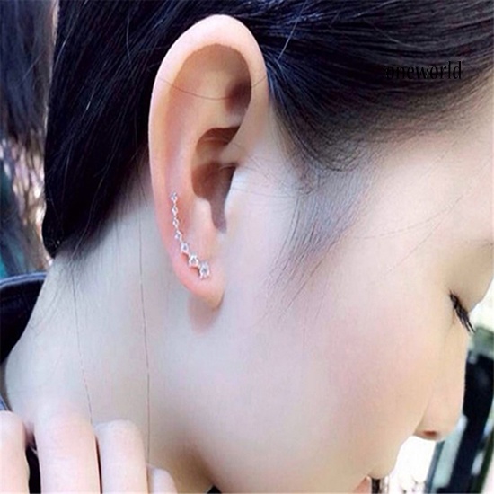 OW@ Women's Fashion Line Rhinestones Zircon Earrings Ear Hook Clip Stud Jewelry