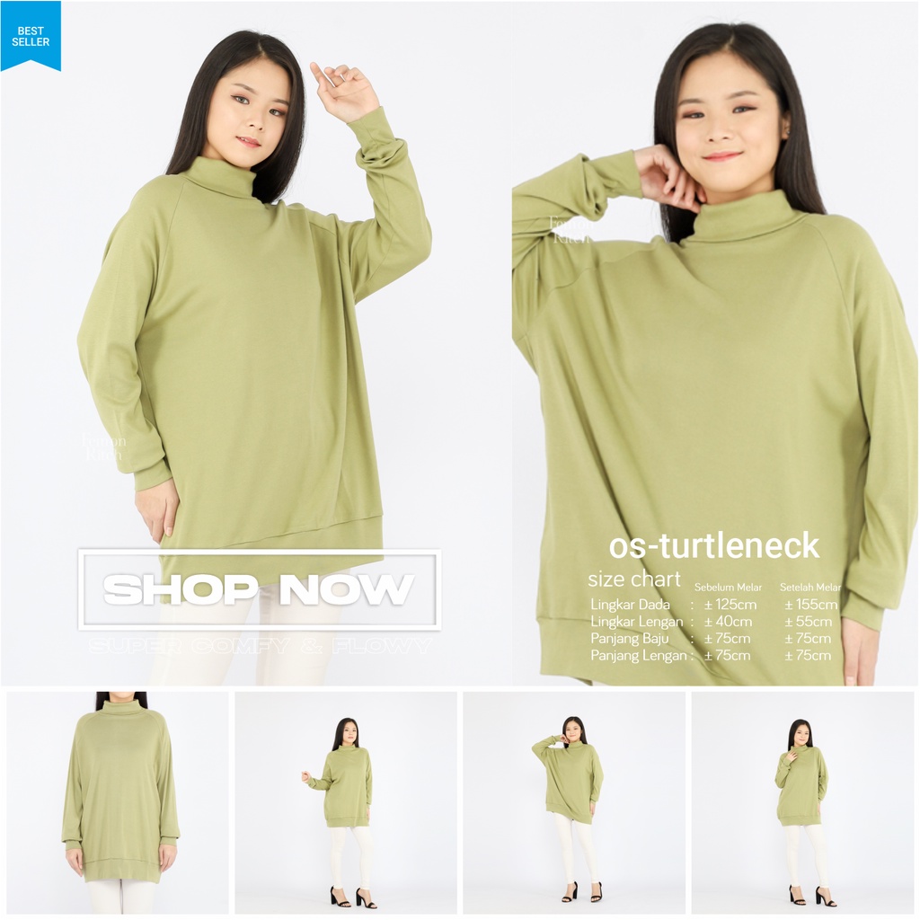 Turtleneck Wanita Oversize Rib Knit Cotton Jumbo Femon Ritch