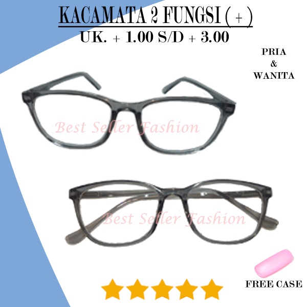 KACAMATA DOUBLE FOCUS (+)  uk. +1.00 s/d +3.00  BACA DAN JALAN FRAME OVAL UNISEX FREECASE