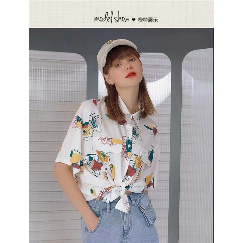 KEMEJA WANITA IMPORT MURAH / KEMEJA WANITA KEKINIAN 30245 / KEMEJA WANITA MOTIF BUNGA SIZE L