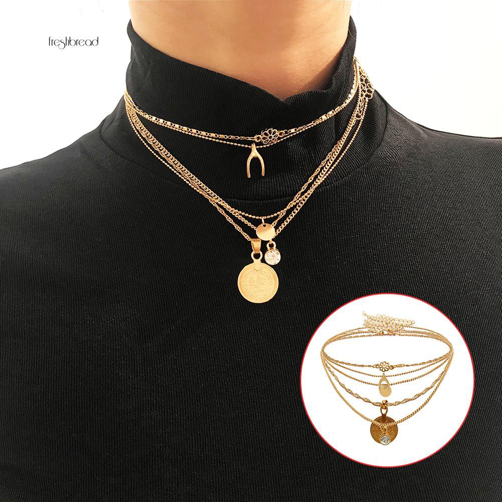 [Fresh] Kalung Choker Multilayer Aksen Berlian Imitasi Gaya Vintage untuk Wanita