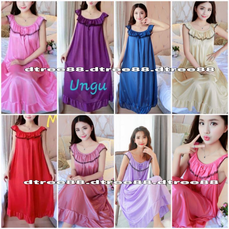 Dtree . ( PREMIIUM QUALITY ) DRESS SHERLY JUMBO SPANDEK SUTRA  / Dress baju tidur  jumbo ( 394 )