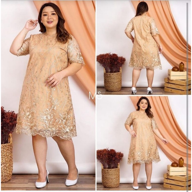 Dress pesta brokat import jumbo perempuan anggun elegan cantik gaun malam natal gereja