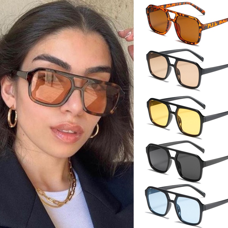 Kacamata Frame Kotak Model Pilot Wanita Pria Aviator Hitam Fashion Sunglases Kaca Mata Anti Silau Sinar Matahari Motor atau Mobil Kaca Mata Sunglasses Optik Antiradiasi Eyewe KCH7