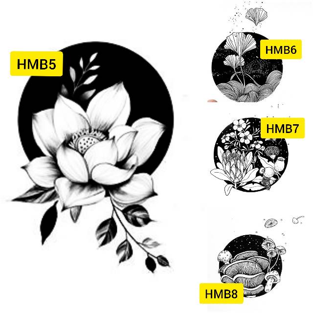 Tato Temporer Bunga Hitam Flower Tato simple Tato lingkaran Stiker Tato Minimalis - HMB