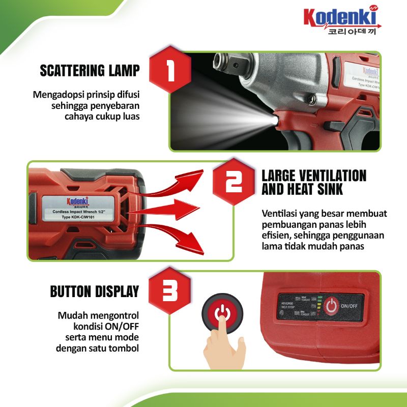 Cordless Impact Wrench Driver Kodenki Mesin Bor Buka Baut Baterai