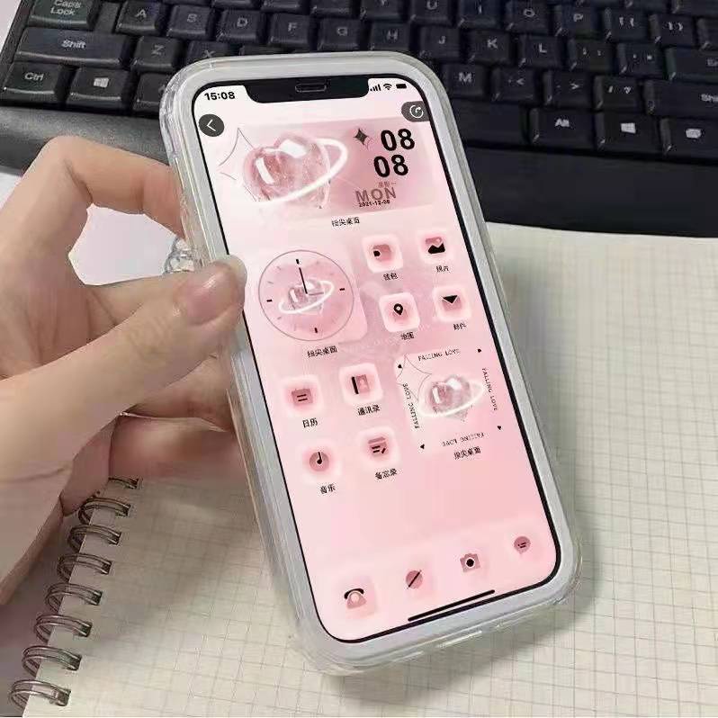 Casing Belakang Desain Shockproof 3 in 1 Warna Permen Transparan Dengan Ring Holder Untuk iPhone