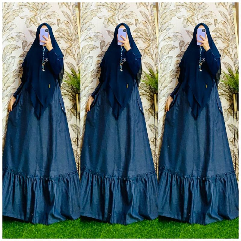 Grizella Denim original nindah fashion (gamis only)