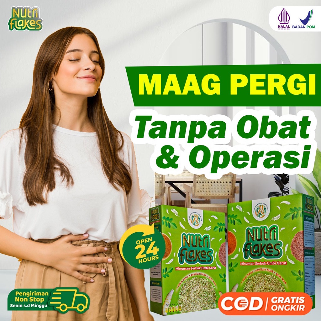 Paket Maag Kronis 3 Box Nutriflakes - Minuman Sehat Untuk Asam Lambung &amp; Maag 100% Alami  Umbi Garut Asli Dengan Psyilium Husk &amp; Daun Kelor Solusi Perlancar Pencernaan Bantu Terapi Asam Lambung 280 gram