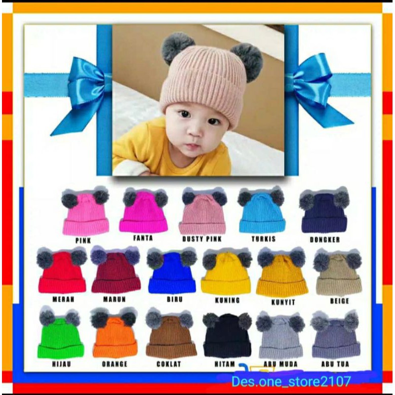 kupluk bayi polos model pompom /topi bayi polos pompom / topi bayi motif pompom / baby hat/topi bayi