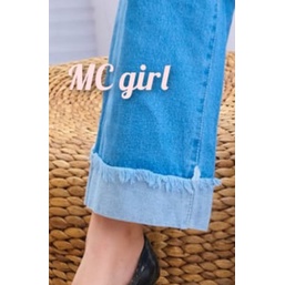 ( Size 27 - 34 ) MC girl - Celana Jeans Kulot Stik Balik Rawis Wanita / Kulot Lepis Stick Balik Rumbai Cewek / Kulot Boyfriend Kaki Lipat Cewe / Boifren Denim / Kaki Lebar