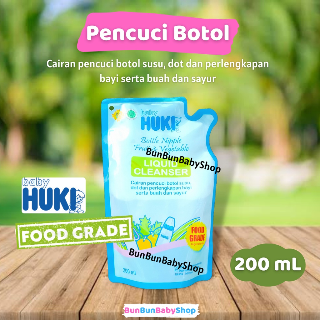 Huki Liquid Cleanser Bottle Nipple Fruit Vegetable 200ml Pencuci Botol Perlengkapan Makan Bayi Lahir