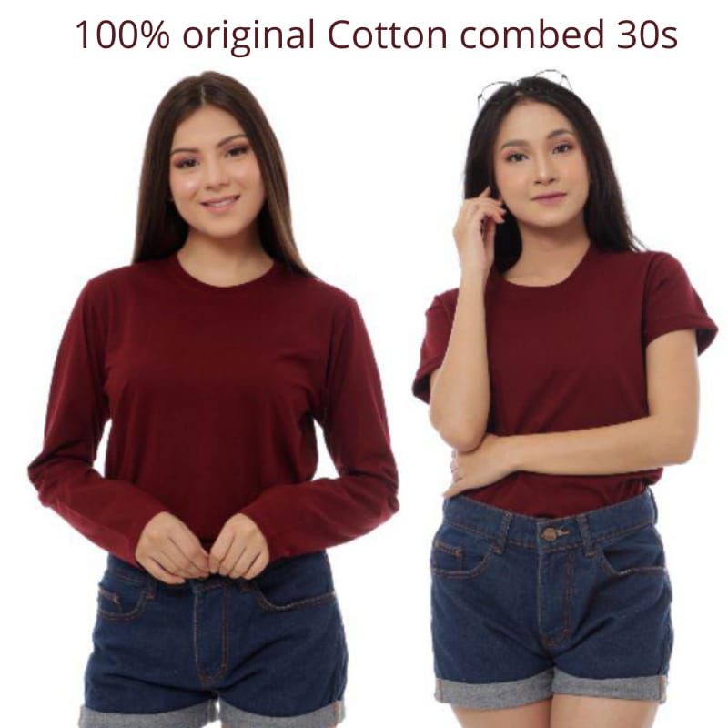 Baju Kaos polos slimfit wanita warna merah, kaos wanita polos cotton Combed 30s, Kaos Polos Maroon