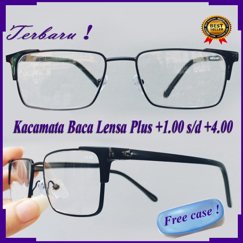 Kacamata Baca Lensa Plus (+) dari +1.00s/d +4.00 Kacamata Pria Wanita/Unisex Free Case Kacamata Plus