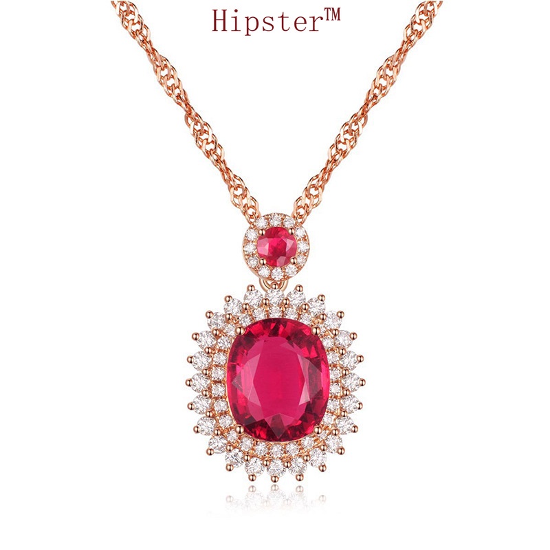 Hollow-out Clover Bracelet Flower Full Diamond Open Ring Rose Red Crystal Eardrops Artificial Red Tourmaline Clavicle Chain