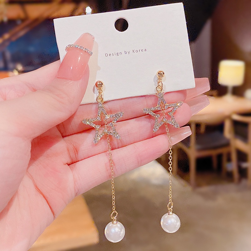 Anting Tusuk Gantung Bahan Sterling silver 925 Desain Bintang Hias Berlian Untuk Wanita