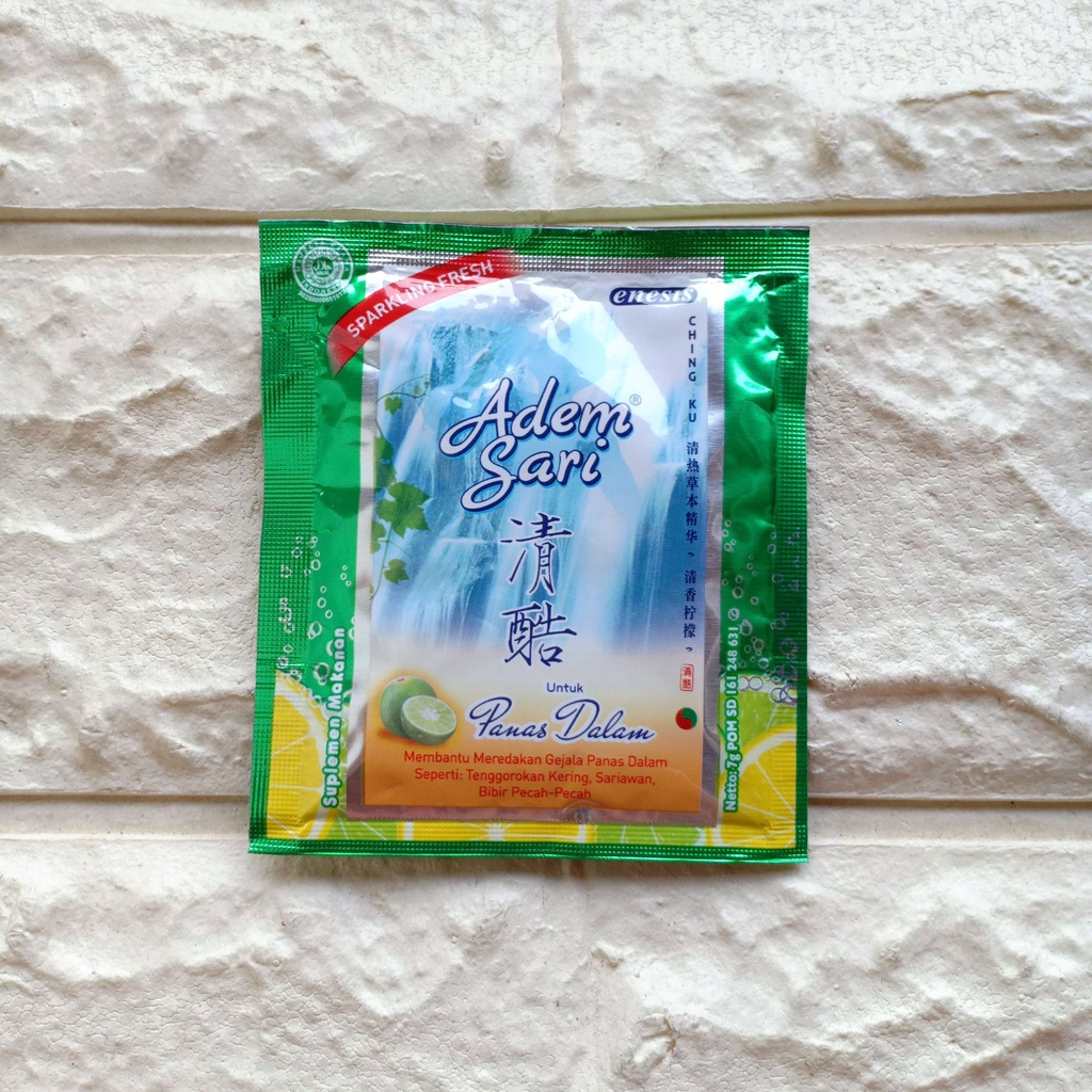 

Adem Sari Enesis Sachet 7gr Suplemen Makanan Minuman Larutan Penyegar Panas Dalam Sariawan 7 gr ×1 pak isi 24pcs