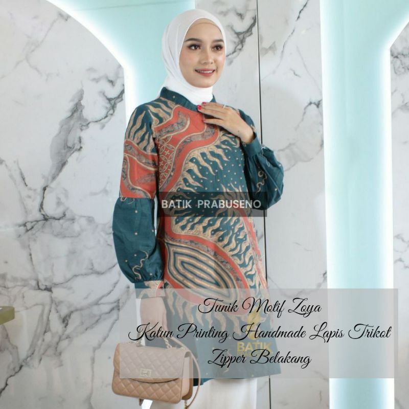 Tunik Motif ZOYA zipper belakang Original Batik Prabuseno Premium  Ori Atasan Wanita Dewasa Seragam 