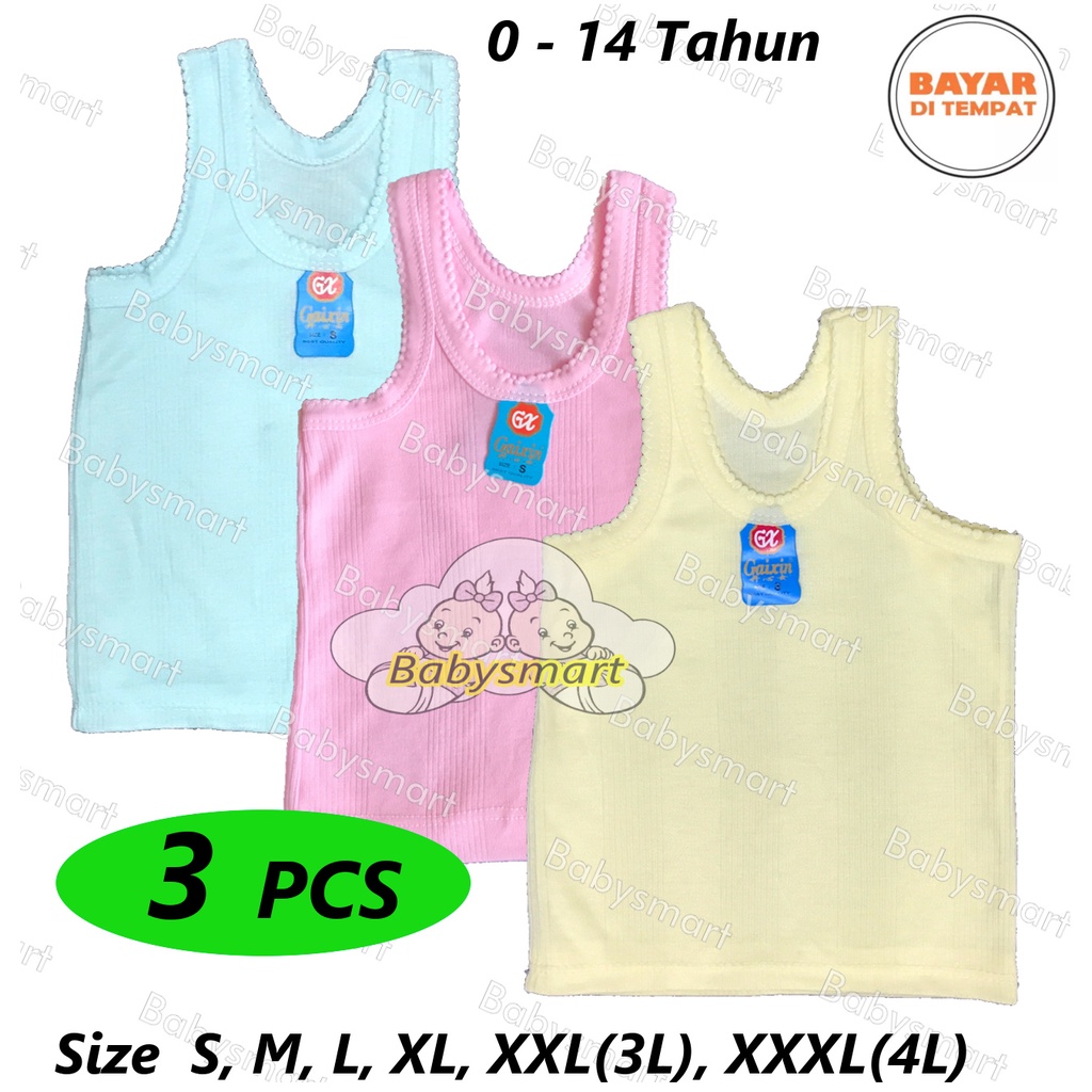 Babysmart - 3 PCS Kaos Dalam / Singlet Bayi/Anak PUTIH/WARNA RIANI/ORIN / singlet bayi new born - 13 Tahun Size S, M, L, XL, 3L, 4L