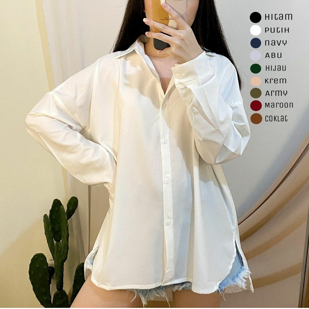 CIP KEMEJA OVERSIZE WANITA KEMEJA BASIC PUTIH OVERSIZED SHIRT CASUAL POLOS HITAM BAJU KANTOR LENGAN 