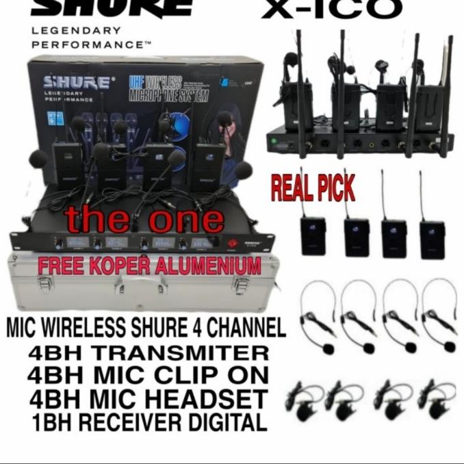 MIC WIRELESS SHURE X ICO 4 CHANNEL (4 CLIP on + 4 headset)good quality Star Seller