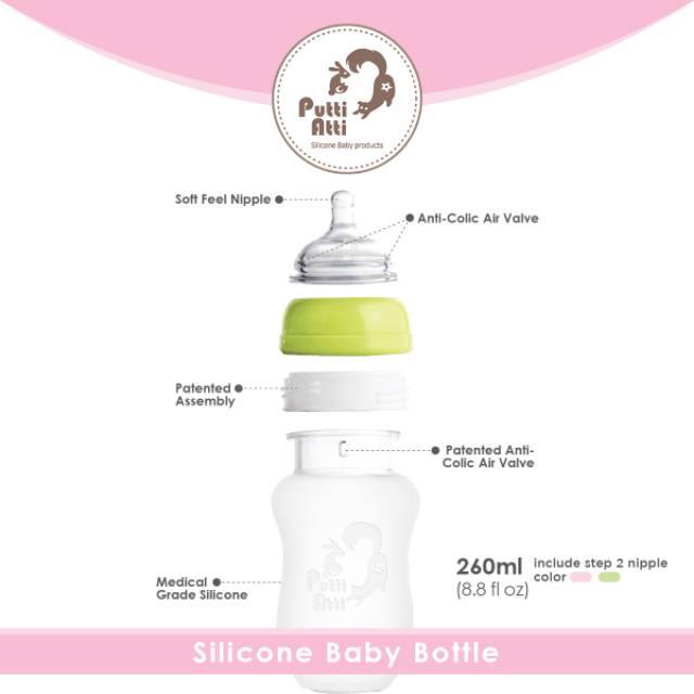 PUTTI ATTI SILICONE BABY BOTTLE SINGLE PACK 160ML DAN 260ML