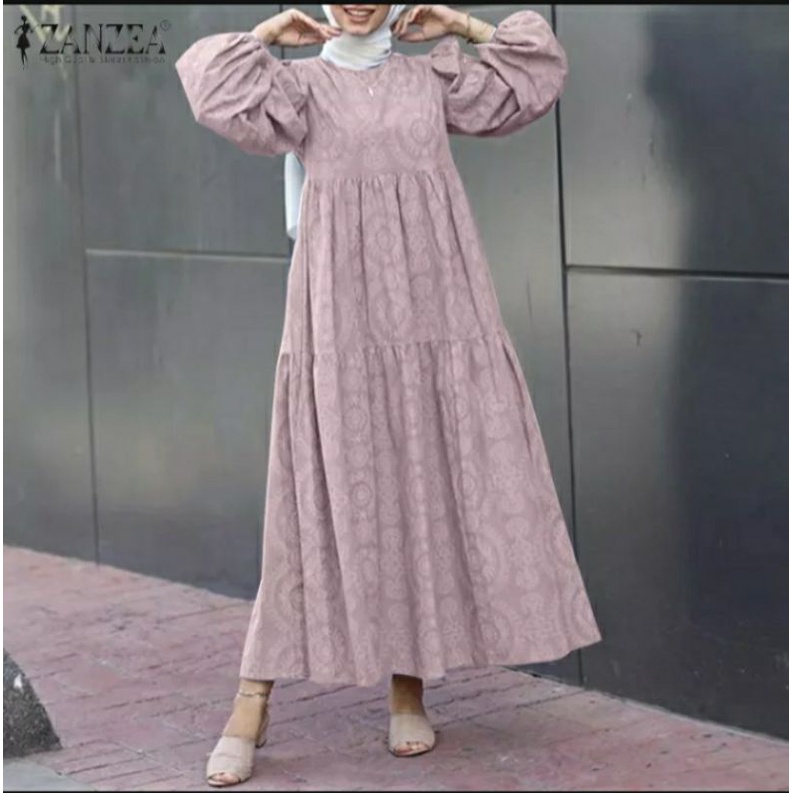 ZANZEA DRESS MAXI MOTIF BUNGA PUFF IMPORT