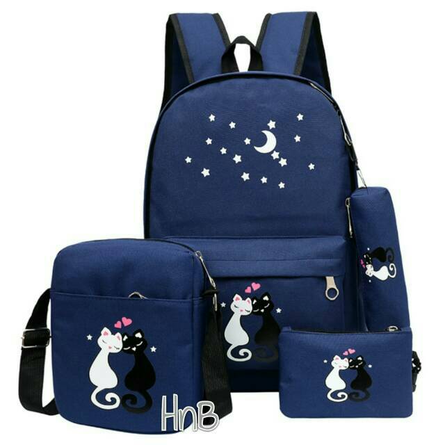 Backpack ransel canvas paketan 4in1 kucing bulan tas 