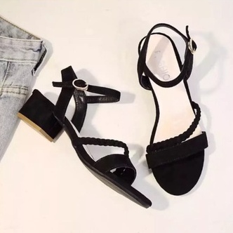 Sandal High Heels Wanita Silang kepang Suede ND 03