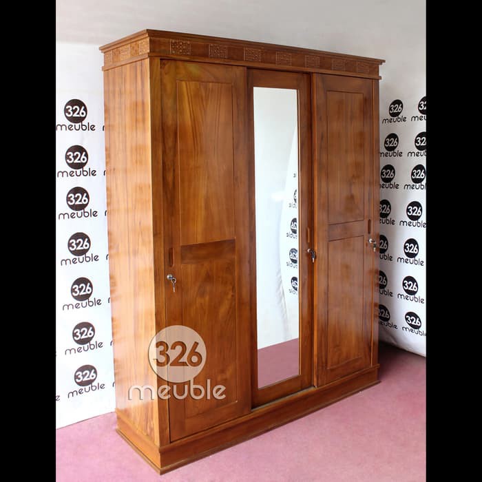Lemari 3 Pintu Jati Mebel Jepara Pakaian Minimalis Sliding