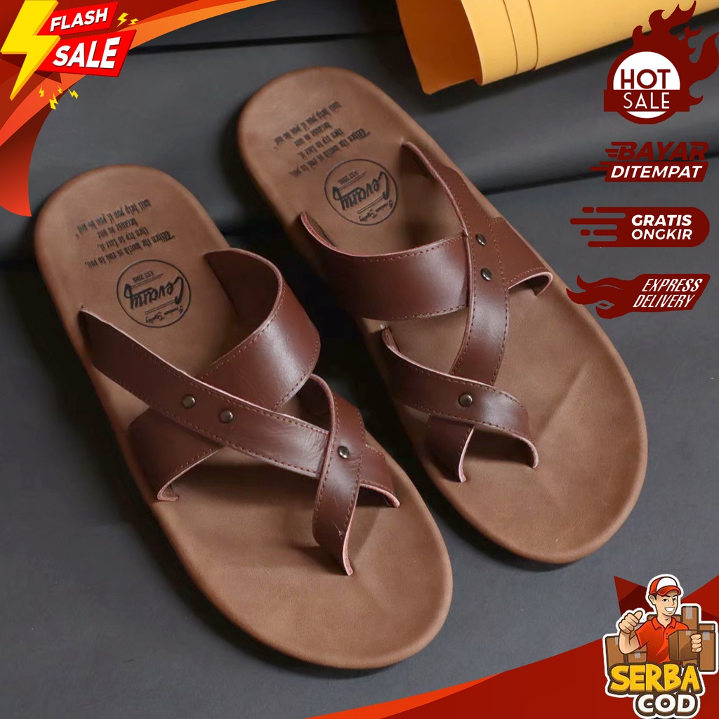 EXTREME_CORPS - Sandal Pria Casual Kulit Asli Genuine Leather 100% - Sendal Cowok Distro Original - 