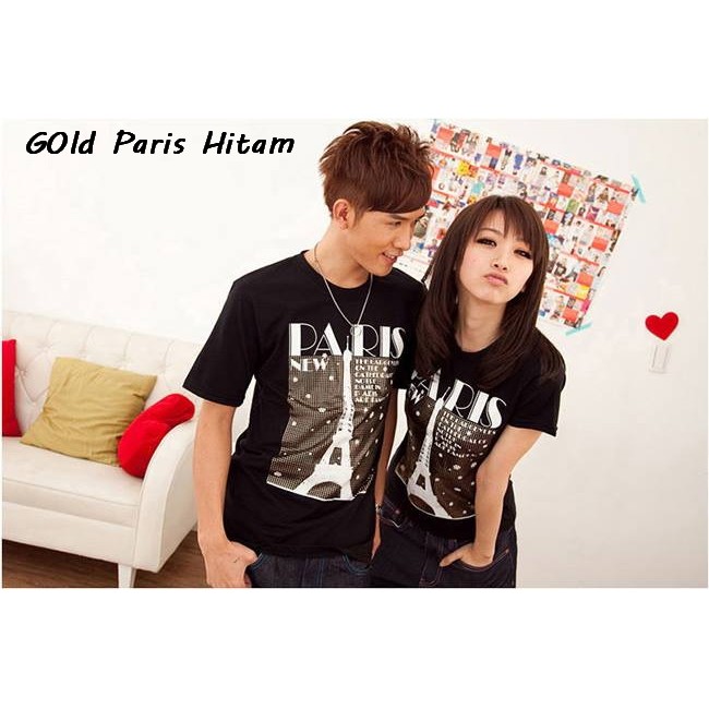 Kaos couple Glamour Baju pasangan Keren Gold paris hitam