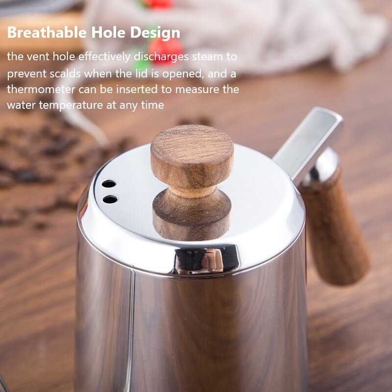 Teko Pitcher Kopi Teh Minuman Model Leher Angsa Gagang Kayu Stainless