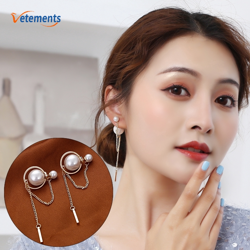 Anting Rantai Panjang Rumbai Mutiara Simulasi Gaya Retro Minimalis Untuk Perempuan